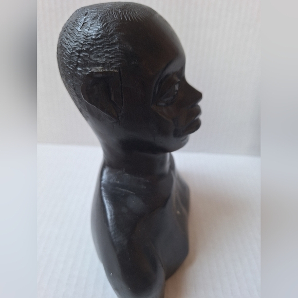 Antique Set of 2 Hand Carved Ebony Wood African Tribal Bust - Picture 9 of 12